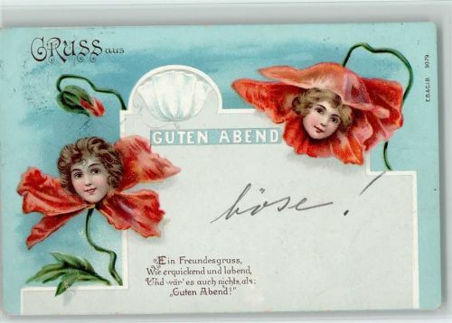 1899 Serie 9079 Frauenköpfe in den Mohnblüten "Guten Abend"