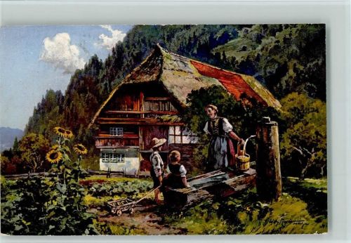 sign. Willy Moralt - Schwarzwald-Idylle, Schwarzwaldhaus mit Brunnen