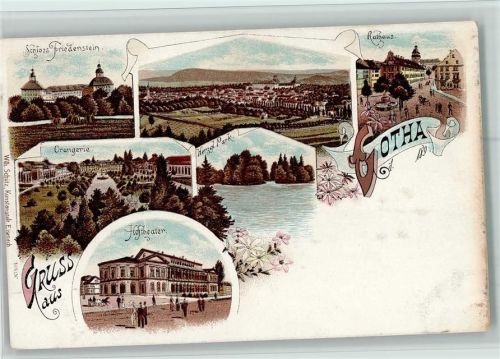 Gotha 1898 Gruss aus - Theater, Schloss Friedenstein , Rathaus, gute Erhaltung