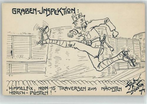Graben Inspektion mit Rollschuhen AK Deutschmeister Witwen und Waisenstiftung Nr. 66 Militär Karikatur Künstlerkarte