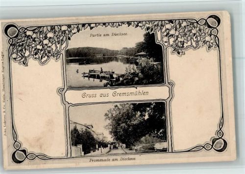Bad Malente-Gremsmühlen 1900 Jugendstil Ornamente - Promenade, Diecksee mit Bootssteg AK