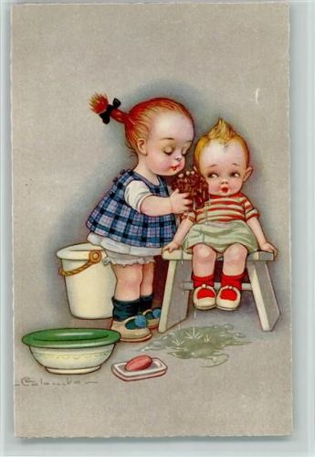 Serie 2045-2 - Kinder waschen sich, Schwamm und Seife