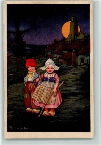 Nr. 2080 Hollandkinder bei Mondschein Colombo Künstlerkarte