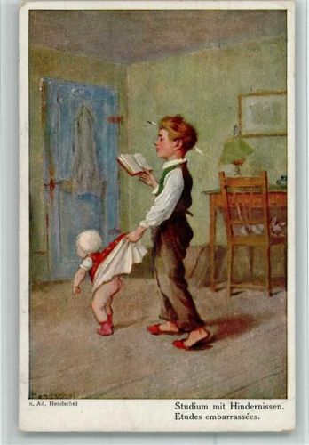 1920 Münchner Meister Nr. 518 - Buch lesen, Baby, AK