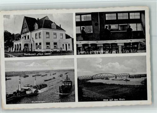 Moers Restaurant "Haus Gerdt" Jagd- und Scheibenstand Rheinverkehr Blick auf Rhein 4-Bild-Aufnahme