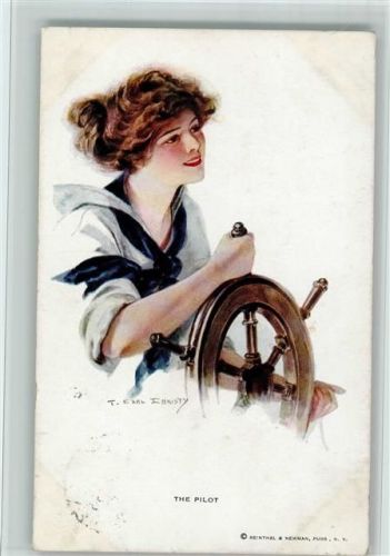 sign T. Earl Christy - Matrosin am Steuer des Schiffes - Stempelspur