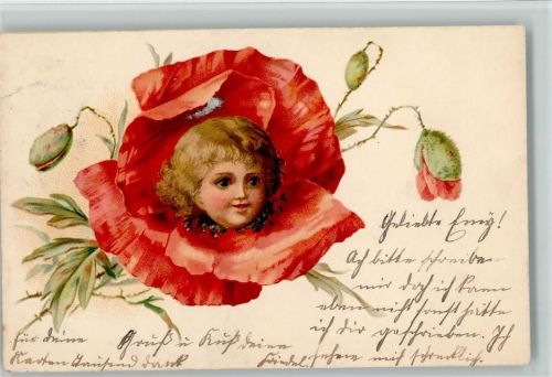 Kinderkopf in der Mohnblume, litho 1899 AK