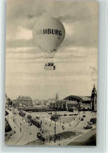 Hamburg Ballon über dem Hauptbahnhof, Straßenbahnen, Verlag Knackstedt & Näther Nr. 124 gute Erhaltung AK