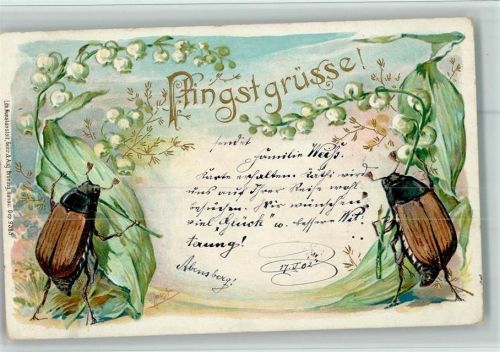 1902 Pfingsten - Maiglöckchen - Künstlerkarte signiert