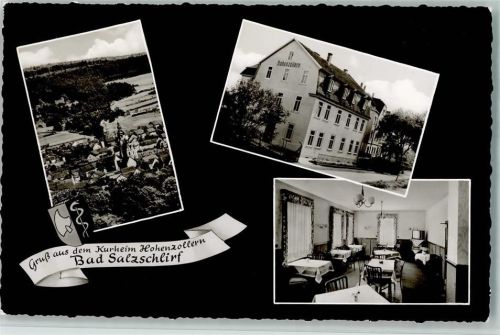Bad Salzschlirf Blick auf Bad Salzschlirf Kurheim Hohenzollern Innenaufnahme Speisesaal 3-Bildaufnahme