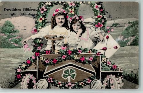 1908 Geburtstag - Kinder mit Blumengirlanden, gute Erhaltung AK