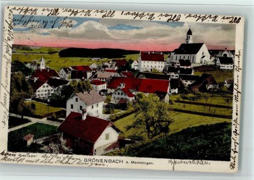 87730 W8944 Grönenbach , Allgäu 1914 - Verlag Heimhuber - Teilansicht mit Kirche, handcoloriert