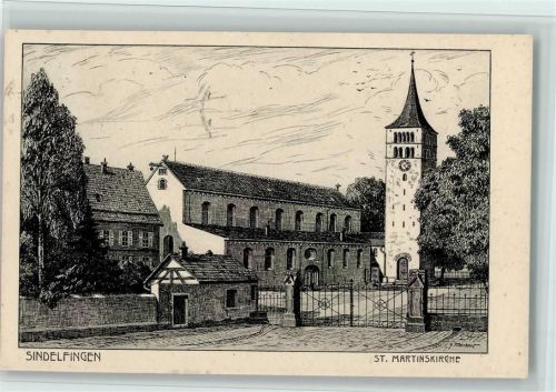 Sindelfingen 1935 Federzeichnung - St. Martinskirche, sign Mankert - gute Erhaltung AK