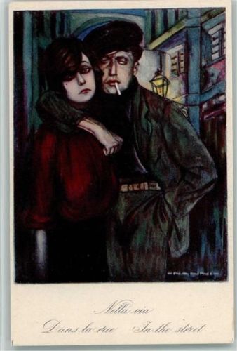 Serie 449-1 Art Deco - In the street , Serie 462 M - 1 - Liebespaar, gute Erhaltung AK