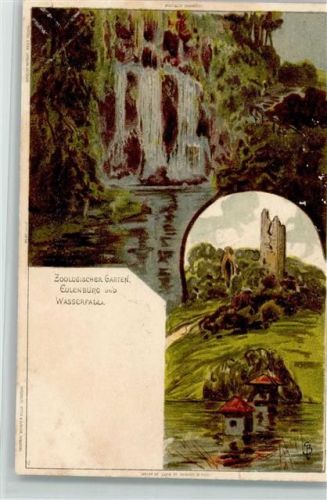 W2000 Hamburg Zool. Garten Eulenburg , Wasserfall Biese, K. 1898 Lithographie / Künstlerkarte