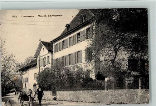 Cornaux VD 1929 Route cantonaie Zugwagen