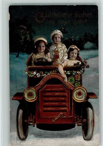 1908 Neujahr - Kinder im Automobil AK
