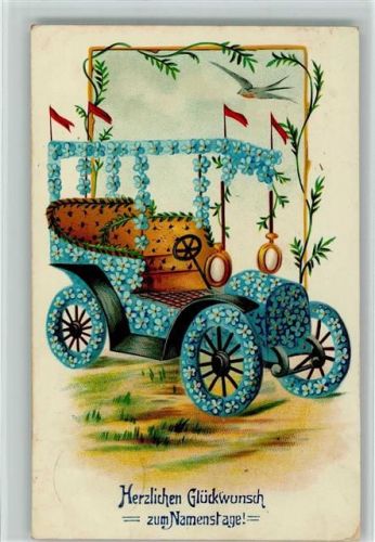 1914 Blütenauto - Namenstag, Vergissmeinnicht AK