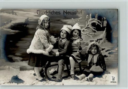 Winter Kinder auf Schlitten Neujahrsgruß Filmverlag Ross