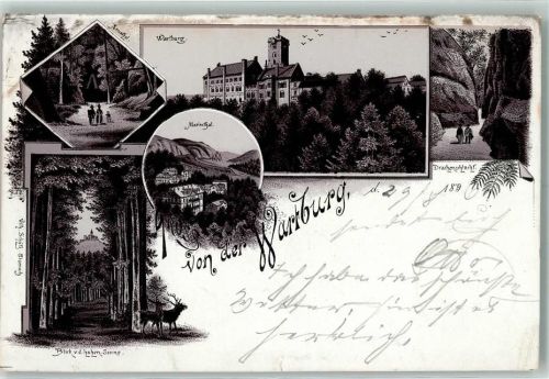 Eisenach Vorläufer Druck 1890-1895 Wartburg Drachenschlucht Marienthal Blick von der hhen Sonne