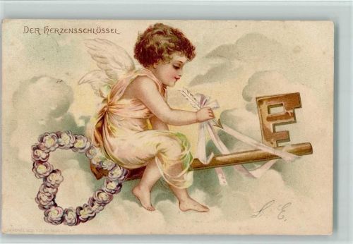 Der Herzensschlüssel AK Amor 1903 Prägedruck