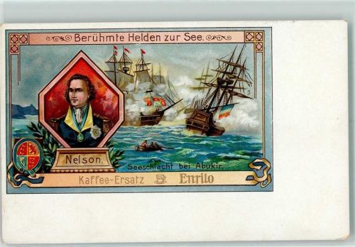 Werbung - Kaffee Ersatz Enrilo - Berühmte Helden zur See, Marine, Segelschiffe AK Kaffee 1906 Lithographie