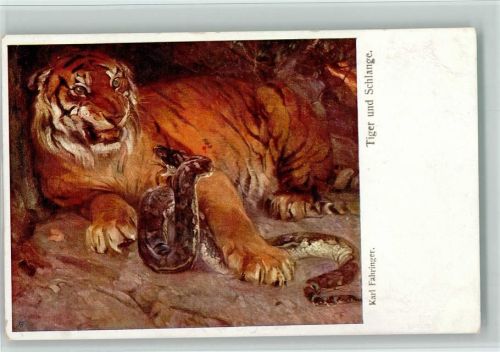 Tiger und Schlange - sign Karl Fahringer - Wiener Künstler Karte Nr. 1071 AK