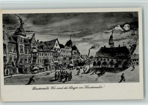 03238 O7980 Finsterwalde Mondschein Alle Häuser sind schief, Der vermenschlichte Mond mit einer Zigarette,gute Erhaltung AK