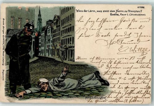 1901 Nr. 906 Gruss aus - Polizist und Betrunkener, sign Kleinhampel AK