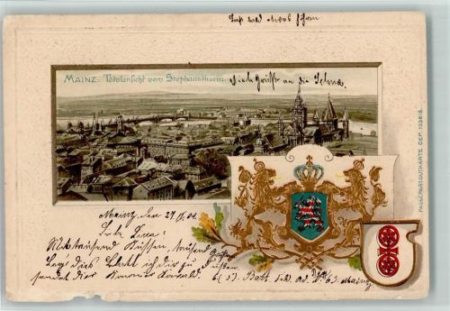 Mainz 1901 Ansicht vom Stephansdom Lithographie/Prägedruck