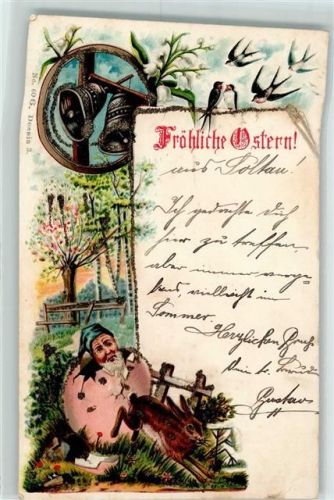 1901 AK mit Glimmerauflage Ostern Schwalben