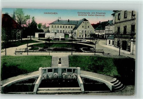 Hainichen 1913 Gellertplatz mit Denkmal, gute Erhaltung AK