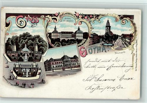 99867 O5800 Gotha , Thür 1903 Lithographie Gruss aus - Schloss-Anlage, Neumarkt, gute Erhaltung AK