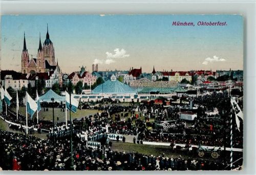 W8000 München Viele Menschen AK Oktoberfest 1911 Gebrauchsspuren