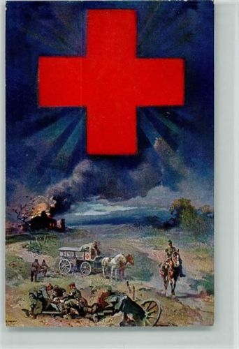 Offiz. AK Verwundete bergen - Rote Kreuz Wagen , Großes Kreuz am Himmel Rotes Kreuz