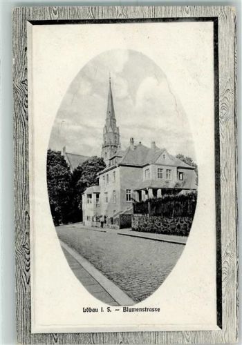 02708 O8700 Löbau 1916 Gebrauchsspuren Blumenstraße Prägedruck Passepartout Schmuckrahmen