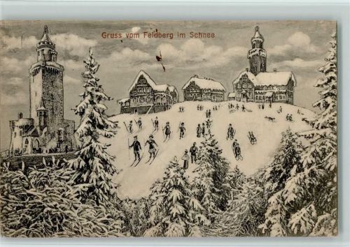 Feldberg Winteraufnahme Skifahrer Schlittenfahrer