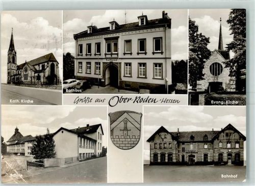 Ober-Roden Kath. Kirche Rathaus Ev. Kirche Schule Bahnhof