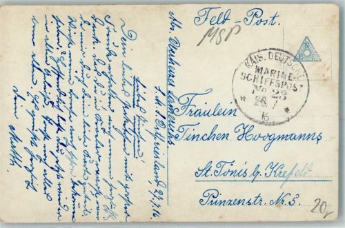 S.M.S. Ostfriesland Kais. Dt. Marine Schiffspost Nr. 23 Datum: 28.7.16 Bild: Matrosenliebe Marineschiffspoststempel