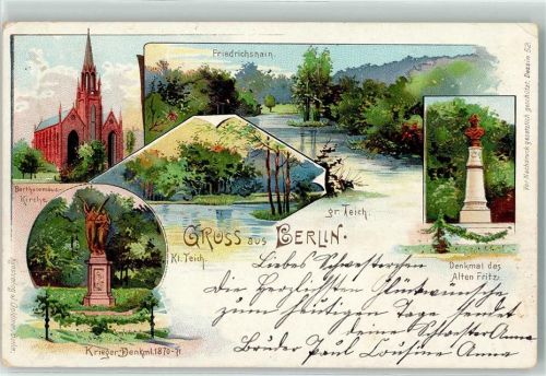 Friedrichshain 1898 Krieger-Denkmal Denkmal des Alten Fritz Bartholomäus-Kirche