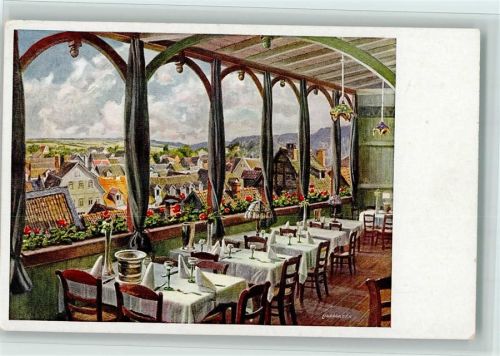 Lauterbach Terrasse von Hotel Pension Schüz sign. K. Lindegreen Verlag Gustav Mandt