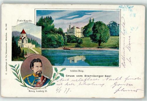 W8130 Starnberg Votiv Kapelle und Schloss Berg AK Adel Ludwig II 1899