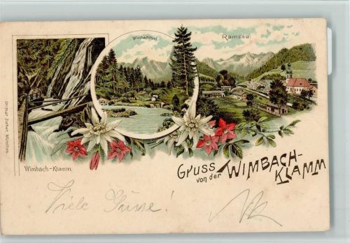 83486 W8243 Ramsau b. Berchtesgaden Lithographie Gruss aus - Wimbach Klamm, Wasserfall, Verlag Ottmar Zieher, gute Erhaltung AK