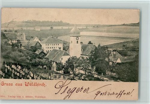 Waldkirch 1901 Teilansicht mit Kirche und Friedhof, Verlag Böhler 3055 AK