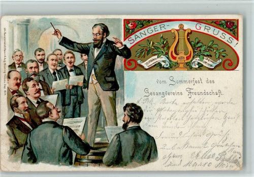 Sänger Gruss - Sommerfest des Gesangsvereins Freundschaft Sängerfest 1902 Lithographie