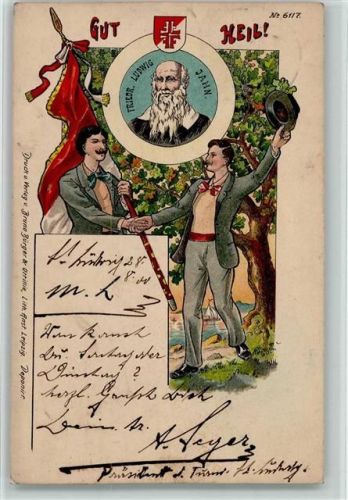 Gut Heil - Verlag Bruno Bürger AK Turnvater Jahn 1900 Lithographie