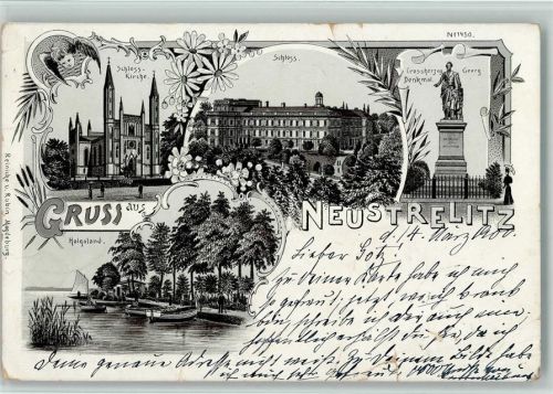 Neustrelitz 1900 Schlosskirche Helgoland Schloss Grossherzog Georg-Denkmal Lithographie