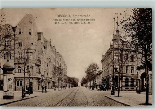 06842 O4500 Dessau , Anh 1917 - Franzstraße , Litfaßsäule , Adler Apotheke AK