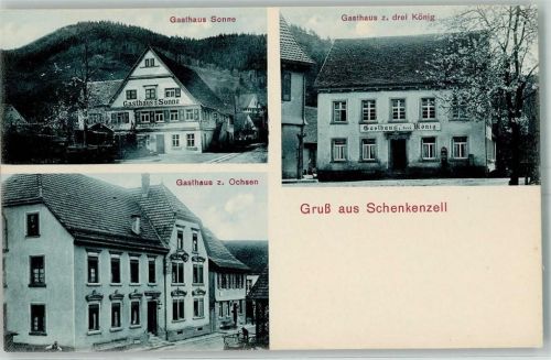 Schenkenzell 1925 Gasthaus zum drei König + zur Sonne und zum Ochsen AK