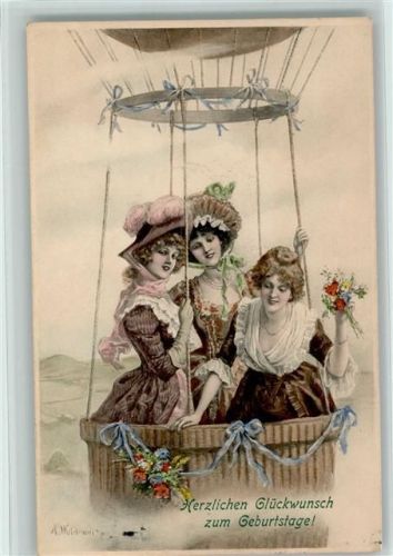 1910 Munk 461 - Geburtstag - sign Woldemar - Frauen im Ballon AK